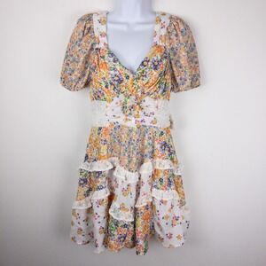 Altard State Floral Milkmaid Ruffle Mini Dress Womens S Multicolor Aderny Garden